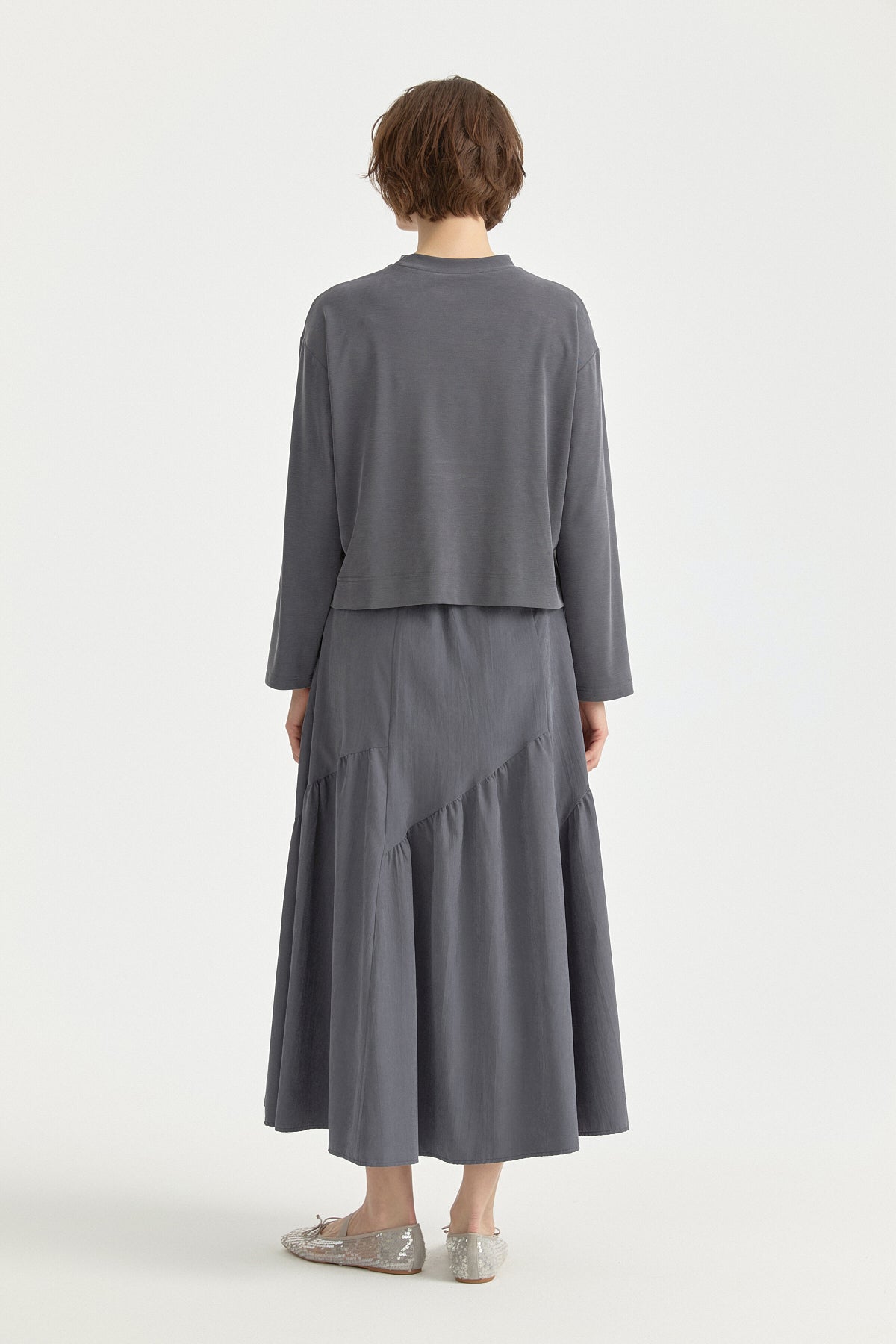 Asymmetric Shirred Modal Skirt - Dark Gray