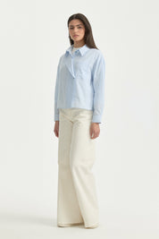 Asymmetric Striped Cotton Shirt - Light Blue