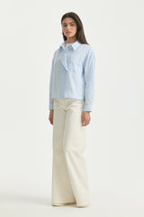 Asymmetric Striped Cotton Shirt - Light Blue