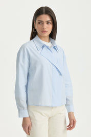 Asymmetric Striped Cotton Shirt - Light Blue