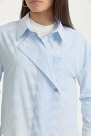Asymmetric Striped Cotton Shirt - Light Blue