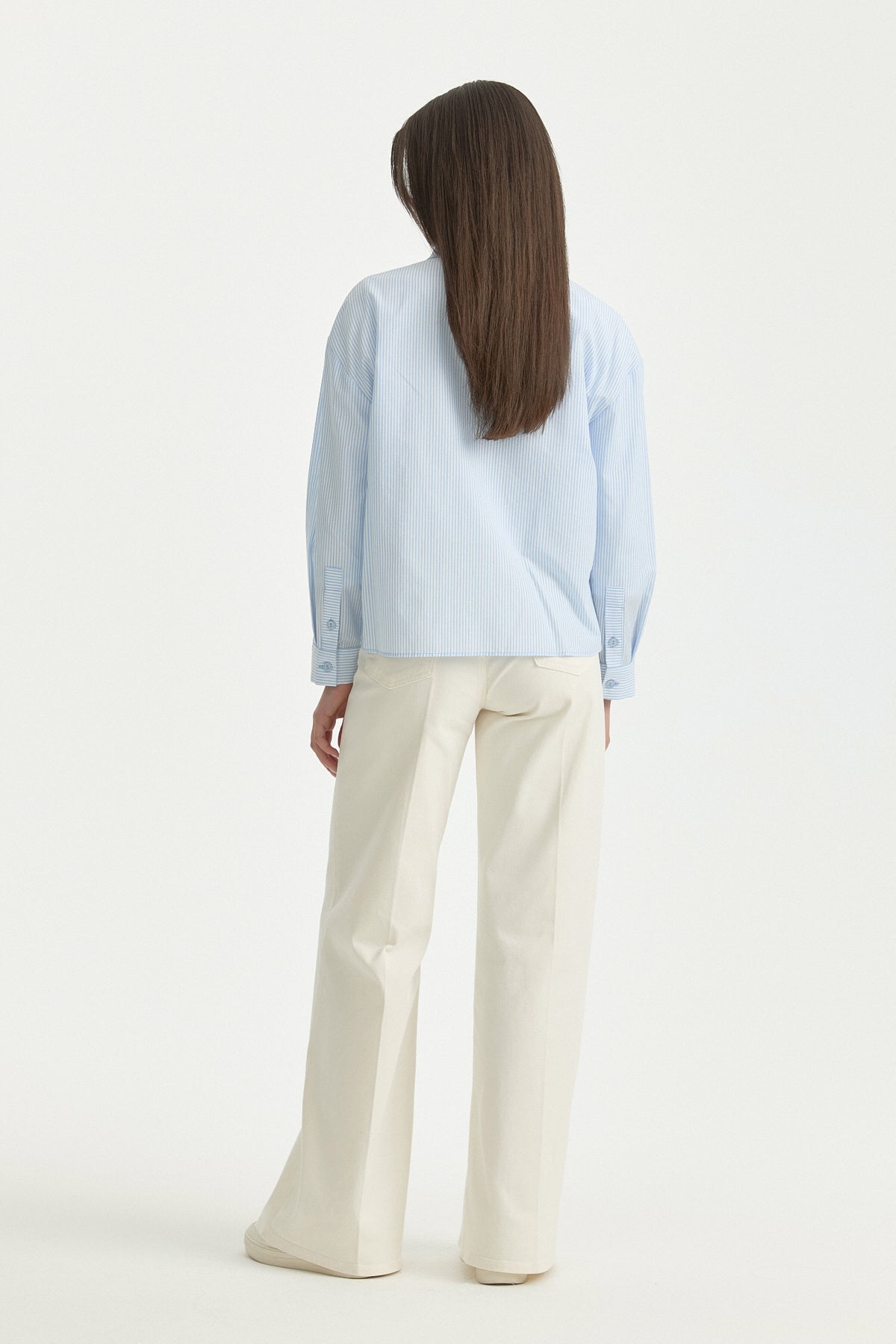 Asymmetric Striped Cotton Shirt - Light Blue