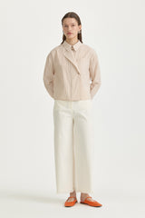 Asymmetric Striped Cotton Shirt - Camel