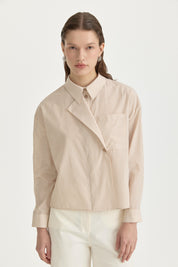 Asymmetric Striped Cotton Shirt - Camel