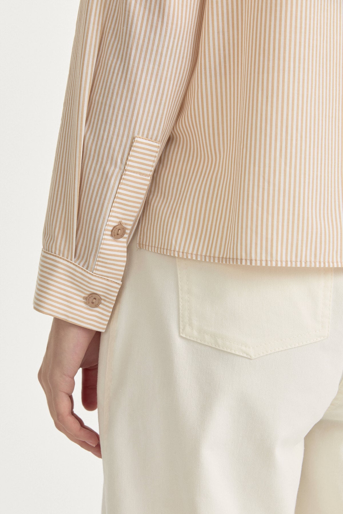 Asymmetric Striped Cotton Shirt - Camel