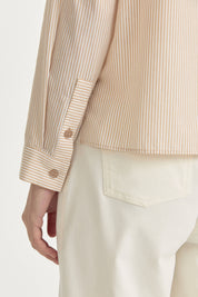 Asymmetric Striped Cotton Shirt - Camel