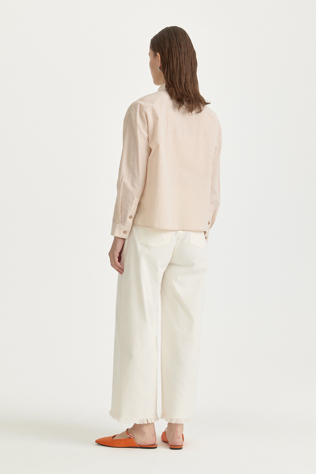 Asymmetric Striped Cotton Shirt - Camel