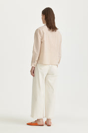 Asymmetric Striped Cotton Shirt - Camel