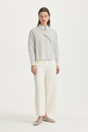 Asymmetrical Striped Cotton Shirt - Grey