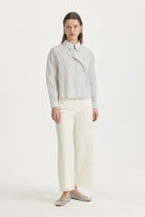 Asymmetrical Striped Cotton Shirt - Grey