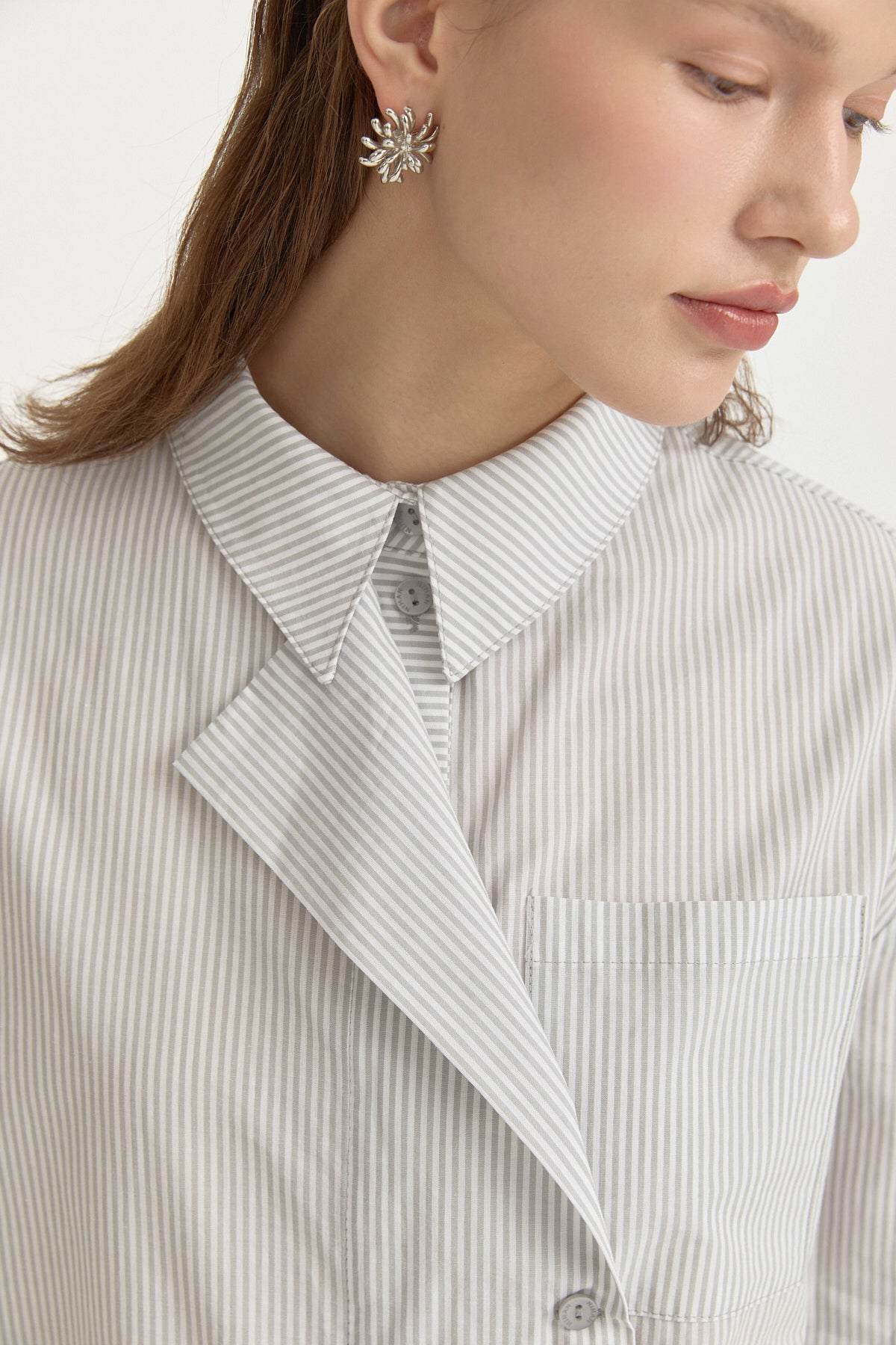 Asymmetrical Striped Cotton Shirt - Grey