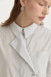 Asymmetrical Striped Cotton Shirt - Grey
