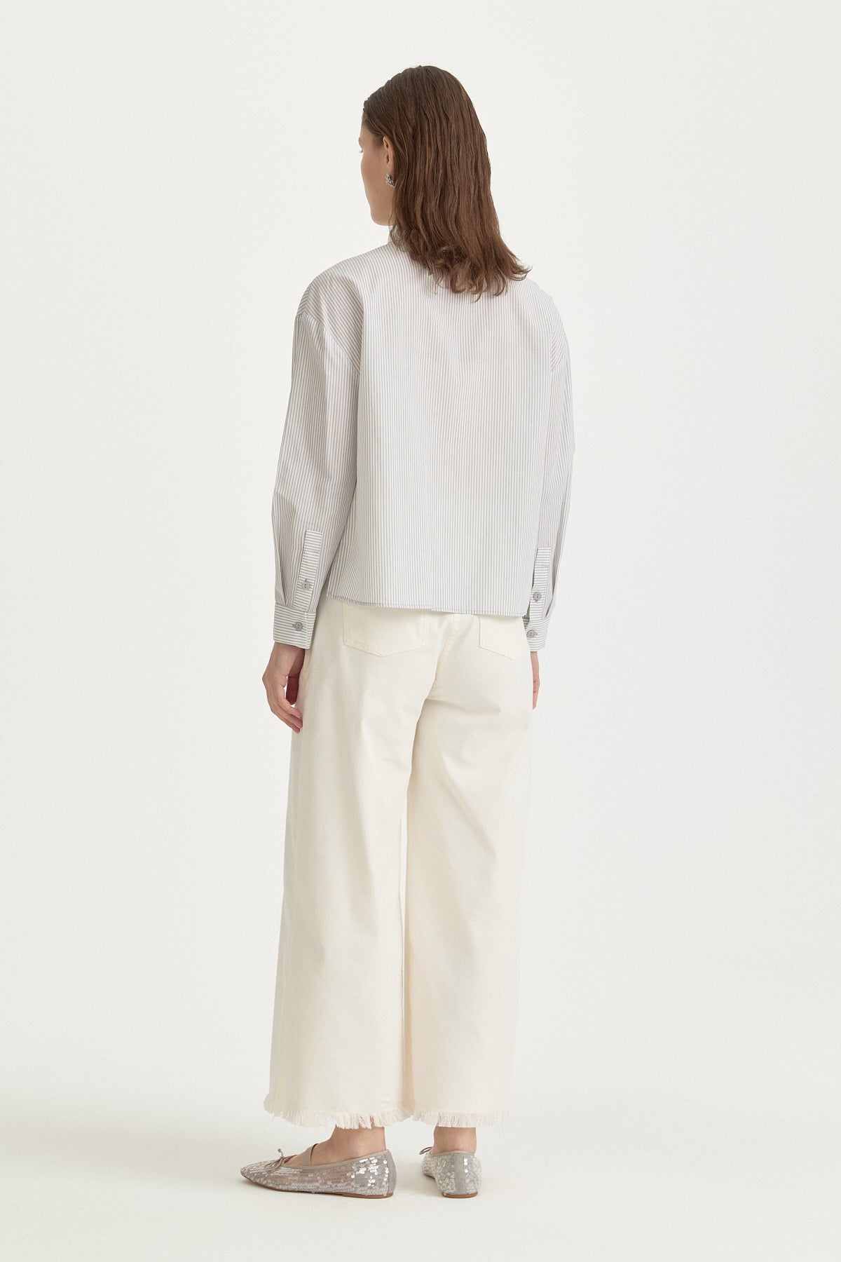 Asymmetrical Striped Cotton Shirt - Grey