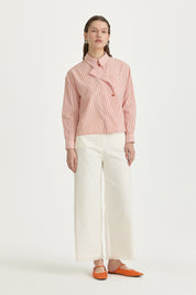 Asymmetric Striped Cotton Shirt - Orange