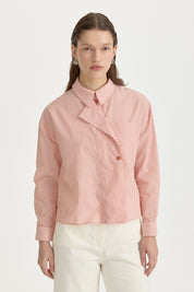 Asymmetric Striped Cotton Shirt - Orange