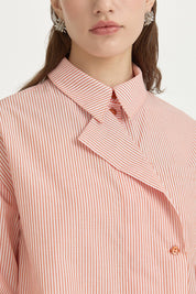 Asymmetric Striped Cotton Shirt - Orange