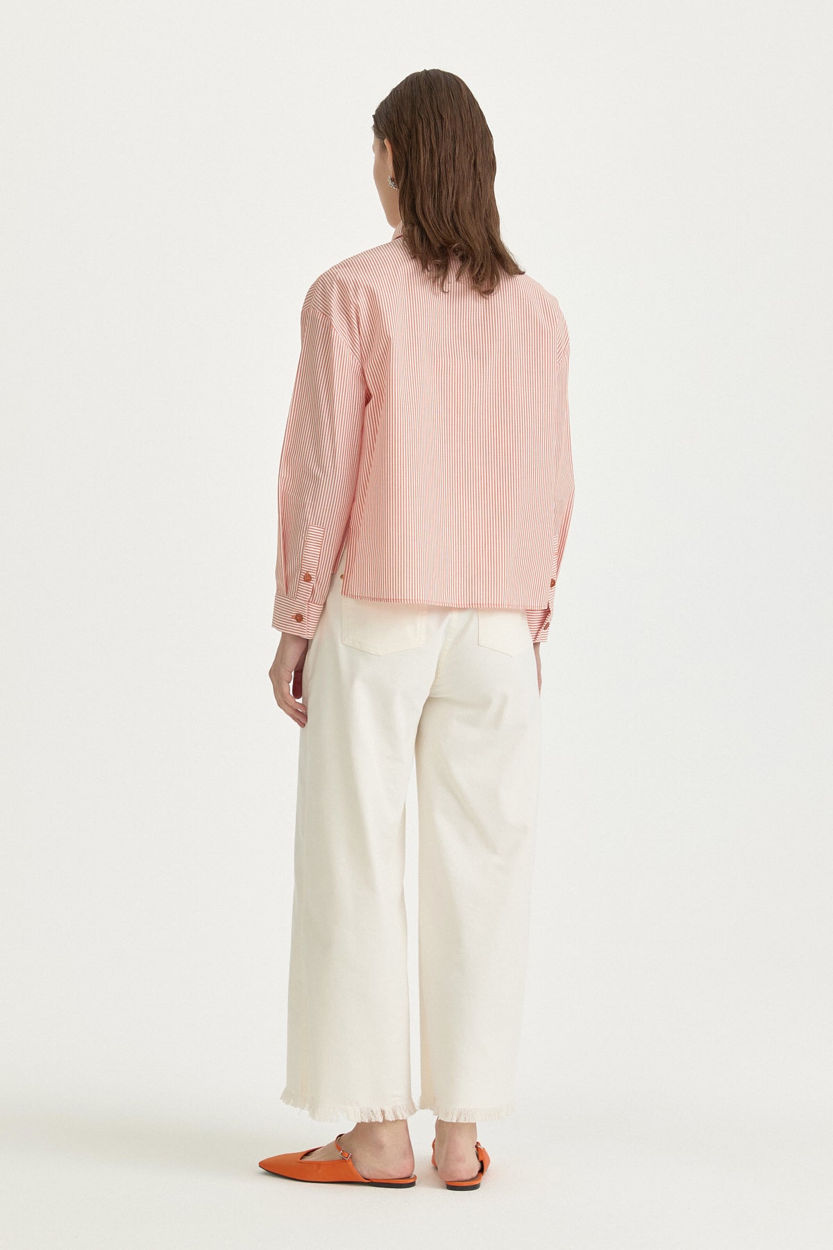 Asymmetric Striped Cotton Shirt - Orange