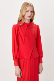 Asymmetric Detail Skirt and Blouse Set - Coral