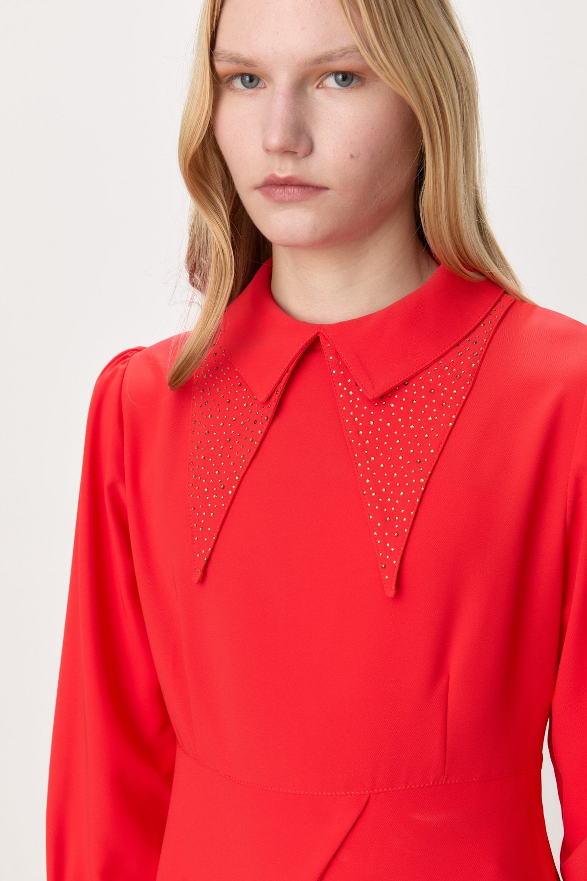 Asymmetric Detail Skirt and Blouse Set - Coral