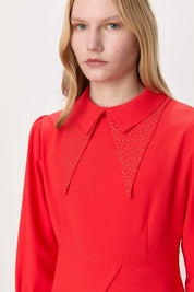 Asymmetric Detail Skirt and Blouse Set - Coral
