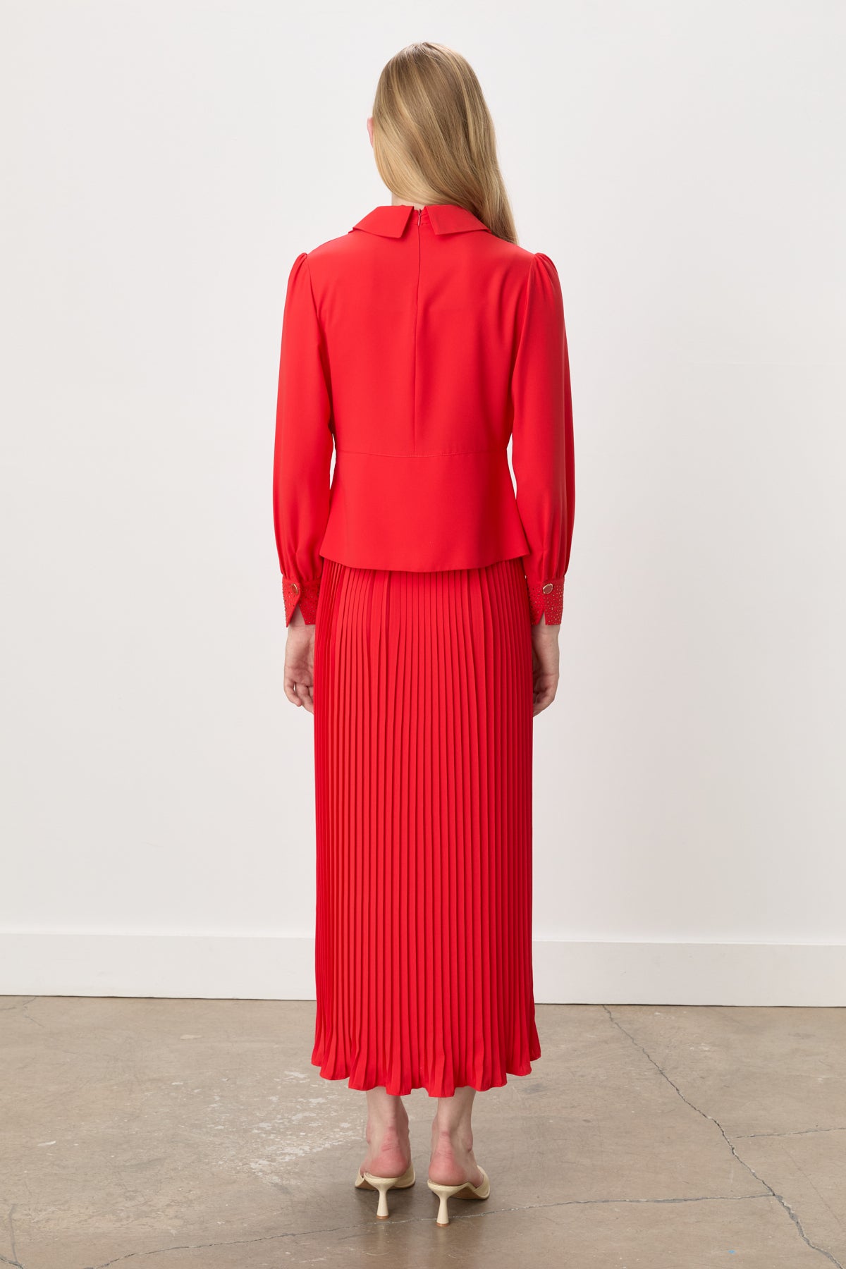 Asymmetric Detail Skirt and Blouse Set - Coral