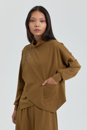 Asimetrik Detaylı Etek Bluz Takım - Olive
