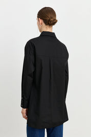 Asymmetric Detailed Stone Embellished Poplin Cotton Tunic - Black