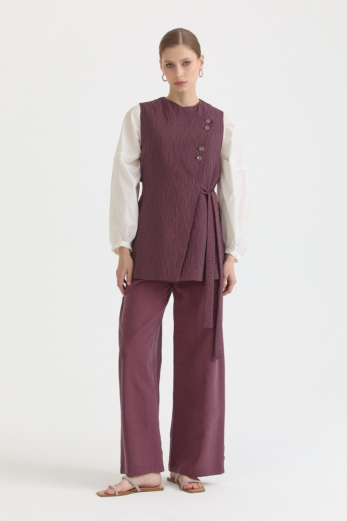 Asymmetric Closure Lyocell Vest - Plum