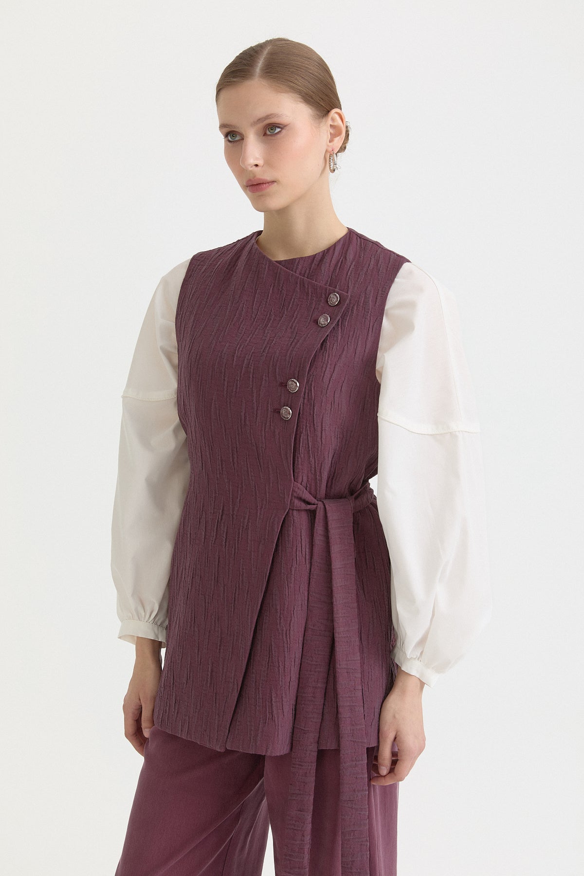 Asymmetric Closure Lyocell Vest - Plum