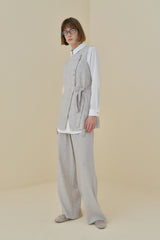 Asimetrik Kapama Yelek Pantolon Keten Görünümlü Takım - Gri
