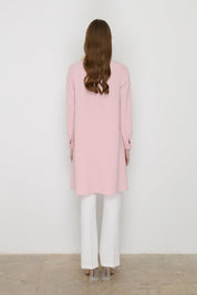 Stylish Tunic with Asymmetrical Cut and Accessory Detail - Powder