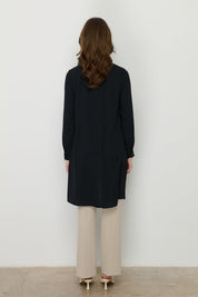 Stylish Tunic with Asymmetrical Cut and Accessory Detail - Black