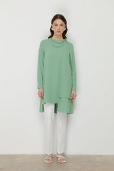 Stylish Tunic with Asymmetrical Cut and Accessory Detail - Green