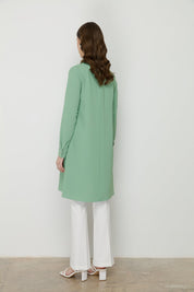 Stylish Tunic with Asymmetrical Cut and Accessory Detail - Green