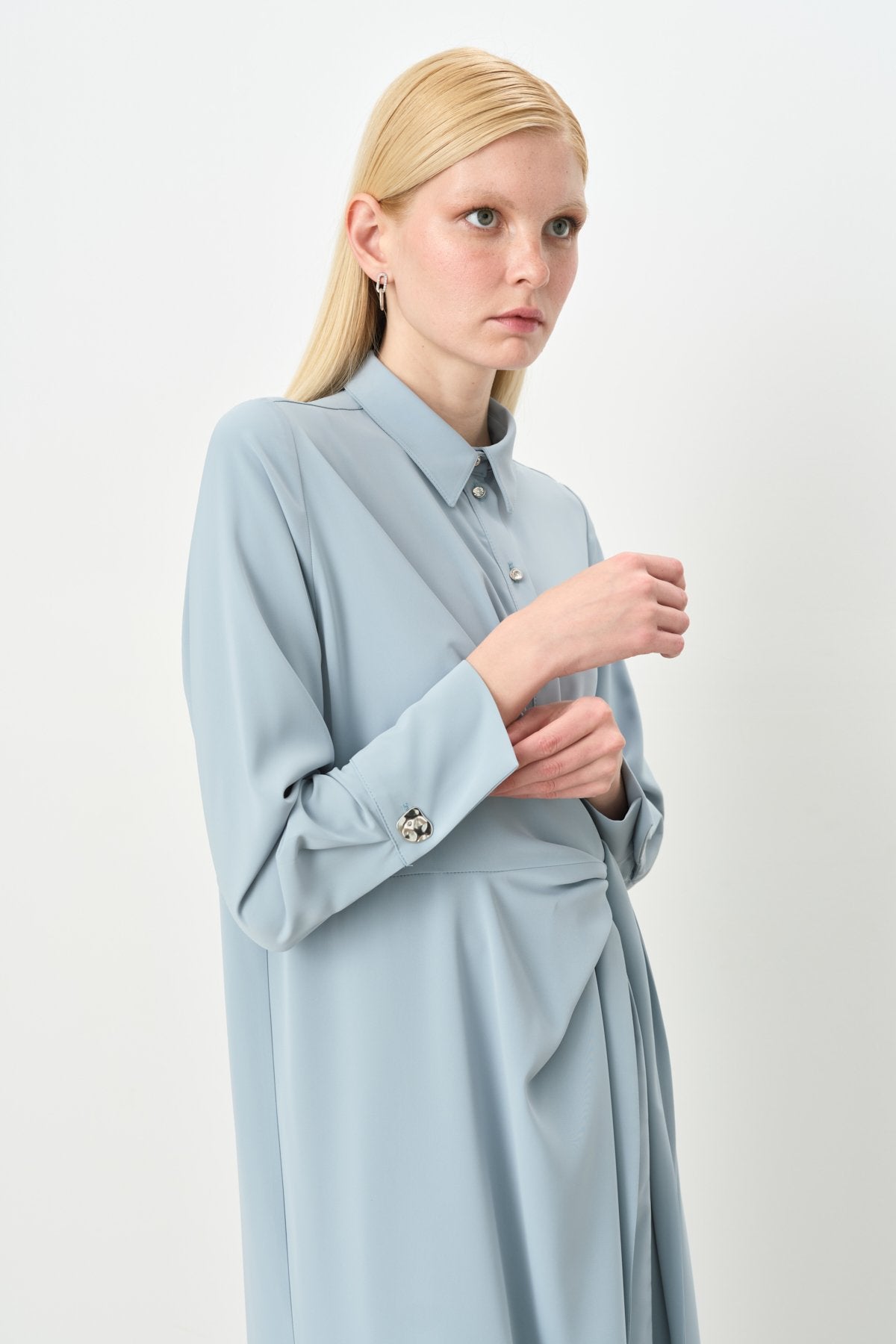 Asymmetrical Tunic with Stone Details - Light Blue