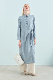 Asymmetrical Tunic with Stone Details - Light Blue