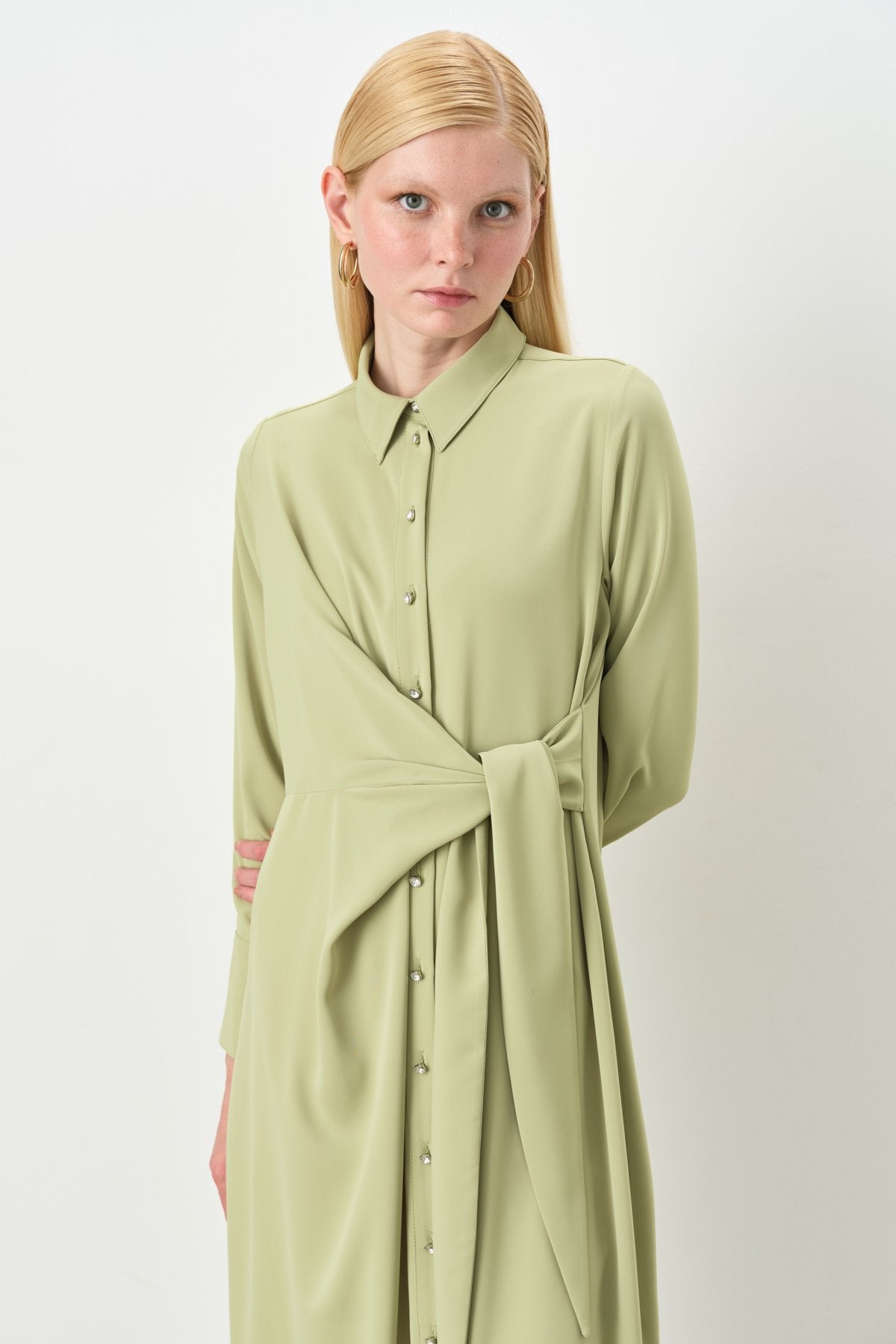 Asymmetrical Tunic with Stone Details - Pistachio Green