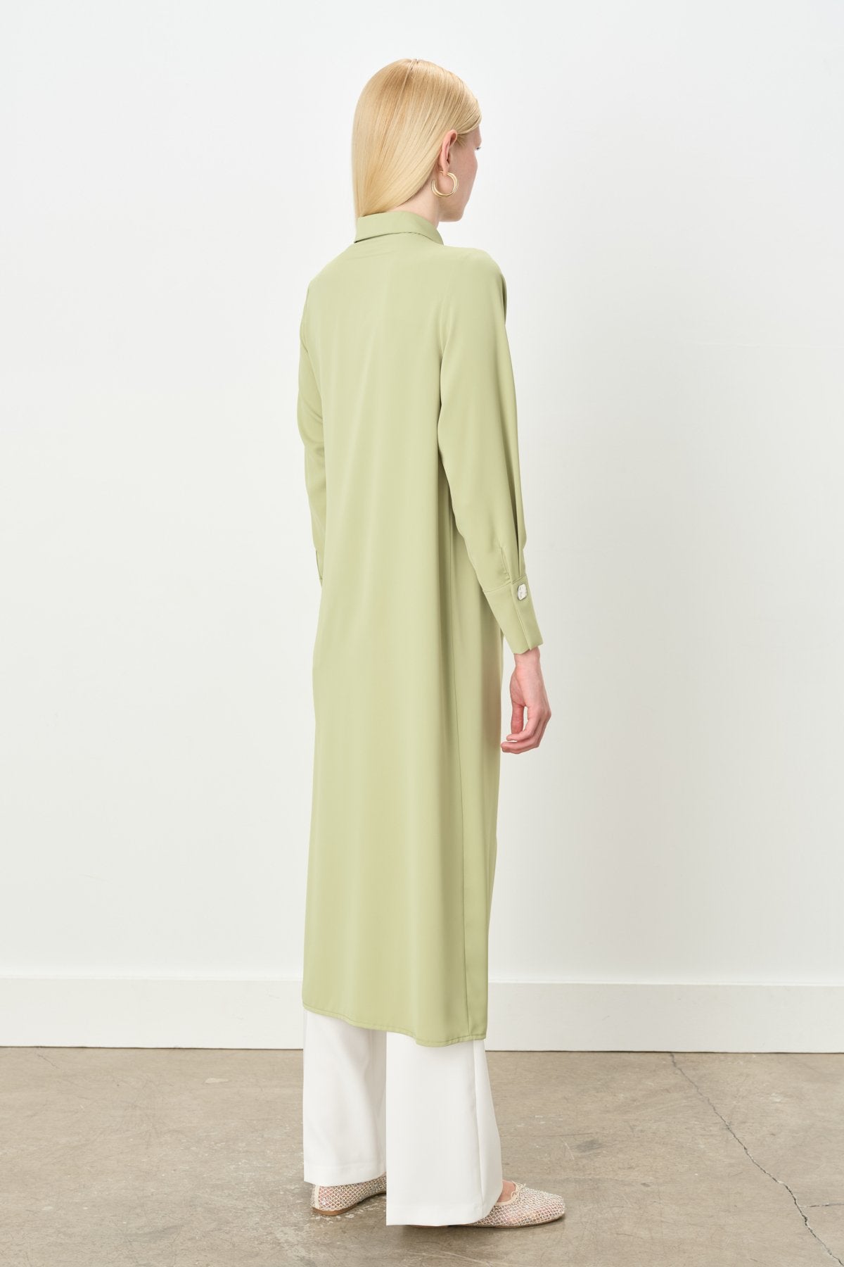Asymmetrical Tunic with Stone Details - Pistachio Green
