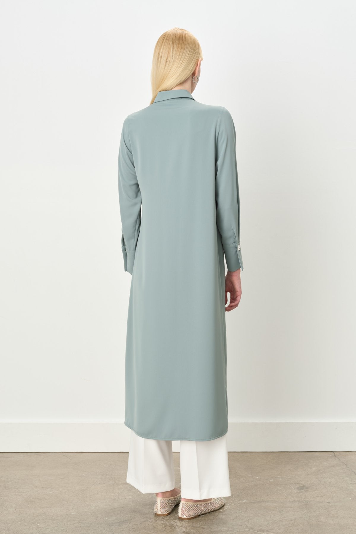 Asymmetrical Tunic with Stone Details - Aqua Green