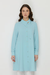 Asymmetric Neck Stylish Tunic - Aqua
