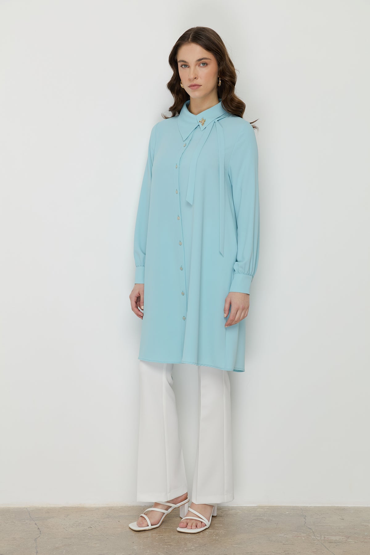 Asymmetric Neck Stylish Tunic - Aqua