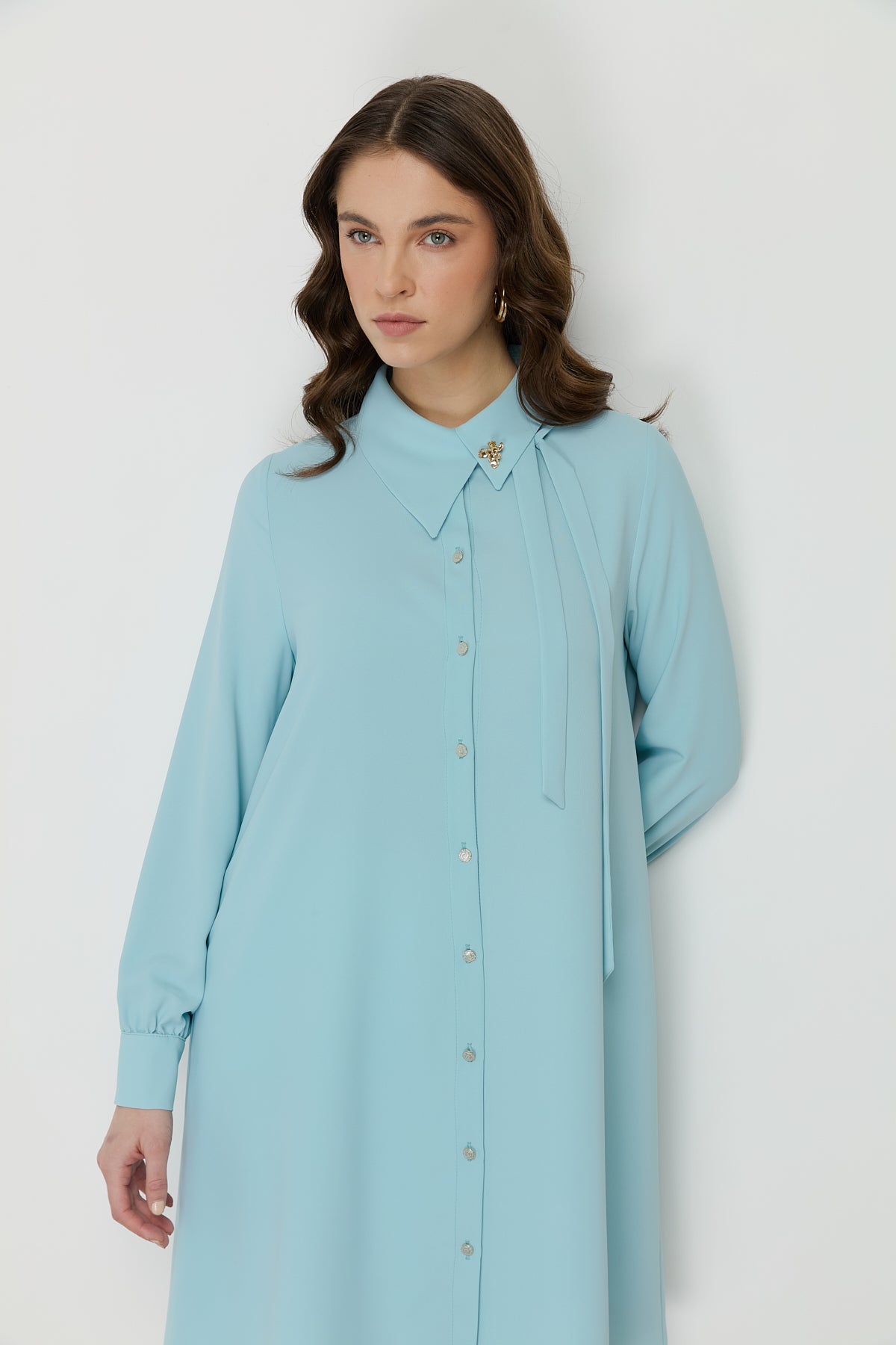 Asymmetric Neck Stylish Tunic - Aqua