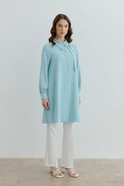 Asymmetric Neck Stylish Tunic - Aqua