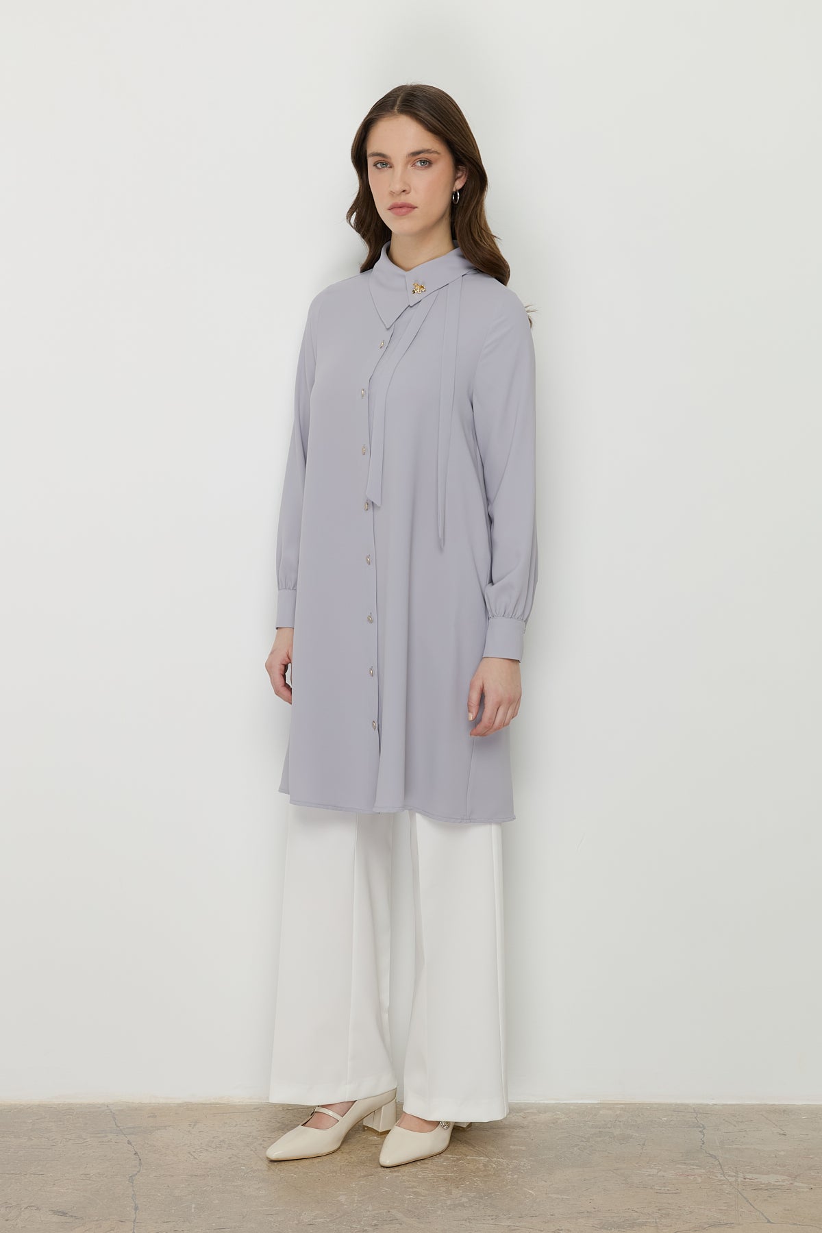 Asymmetrical Neck Stylish Tunic - Grey