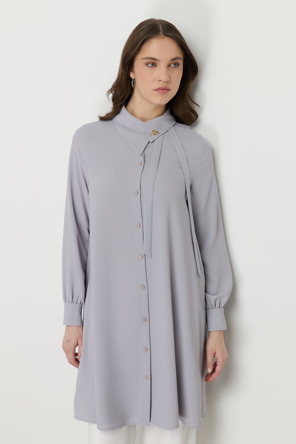 Asymmetrical Neck Stylish Tunic - Grey