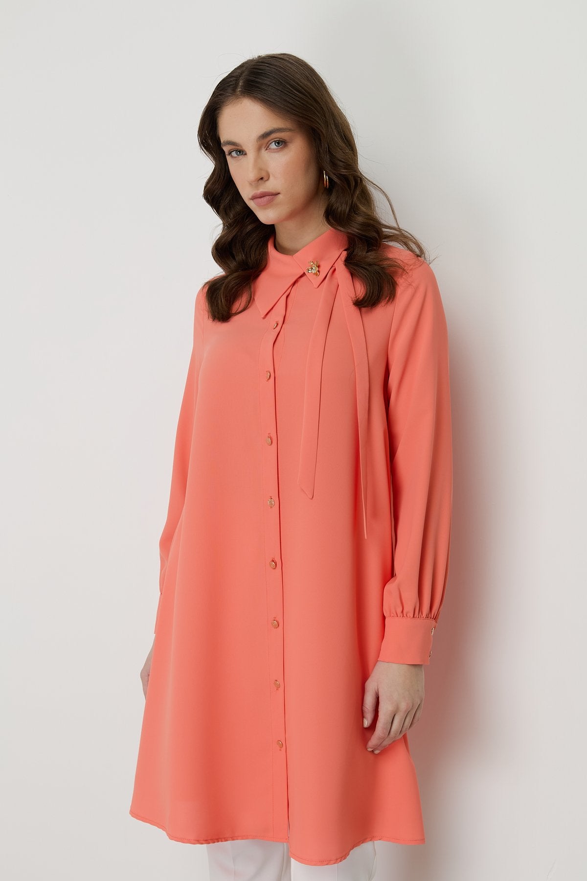Asymmetrical Collar Stylish Tunic - Orange