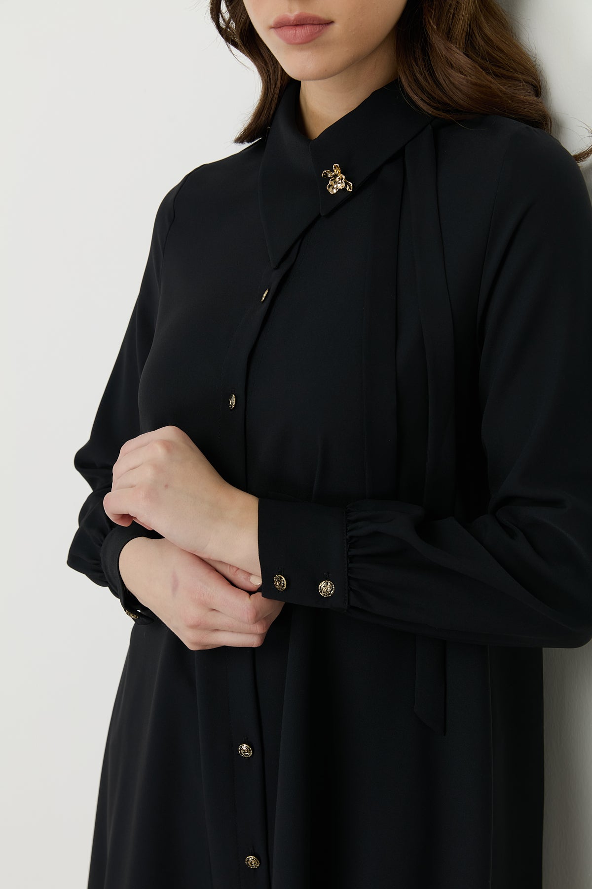 Asimetrik Yaka Şık Tunik - Siyah