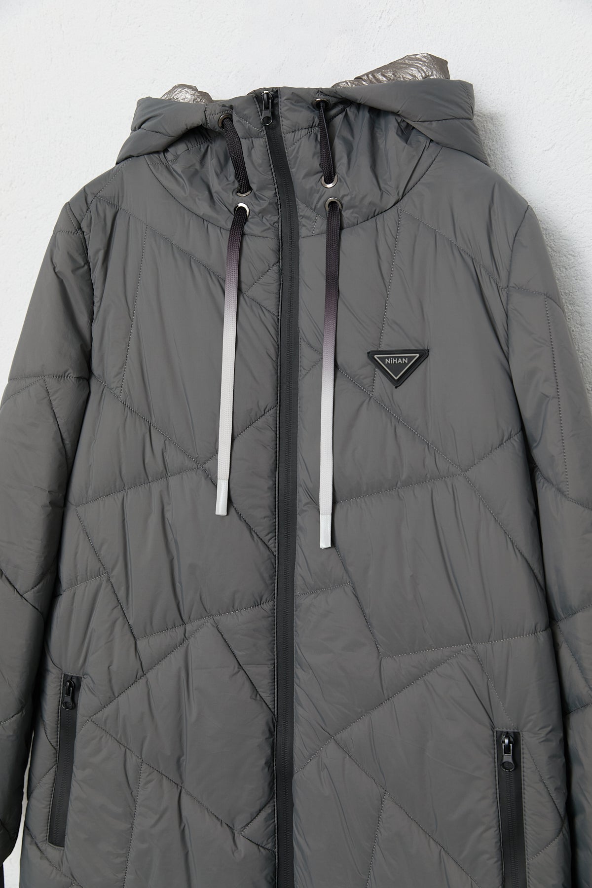Quilted Astronaut Collar Coat - Dark Gray