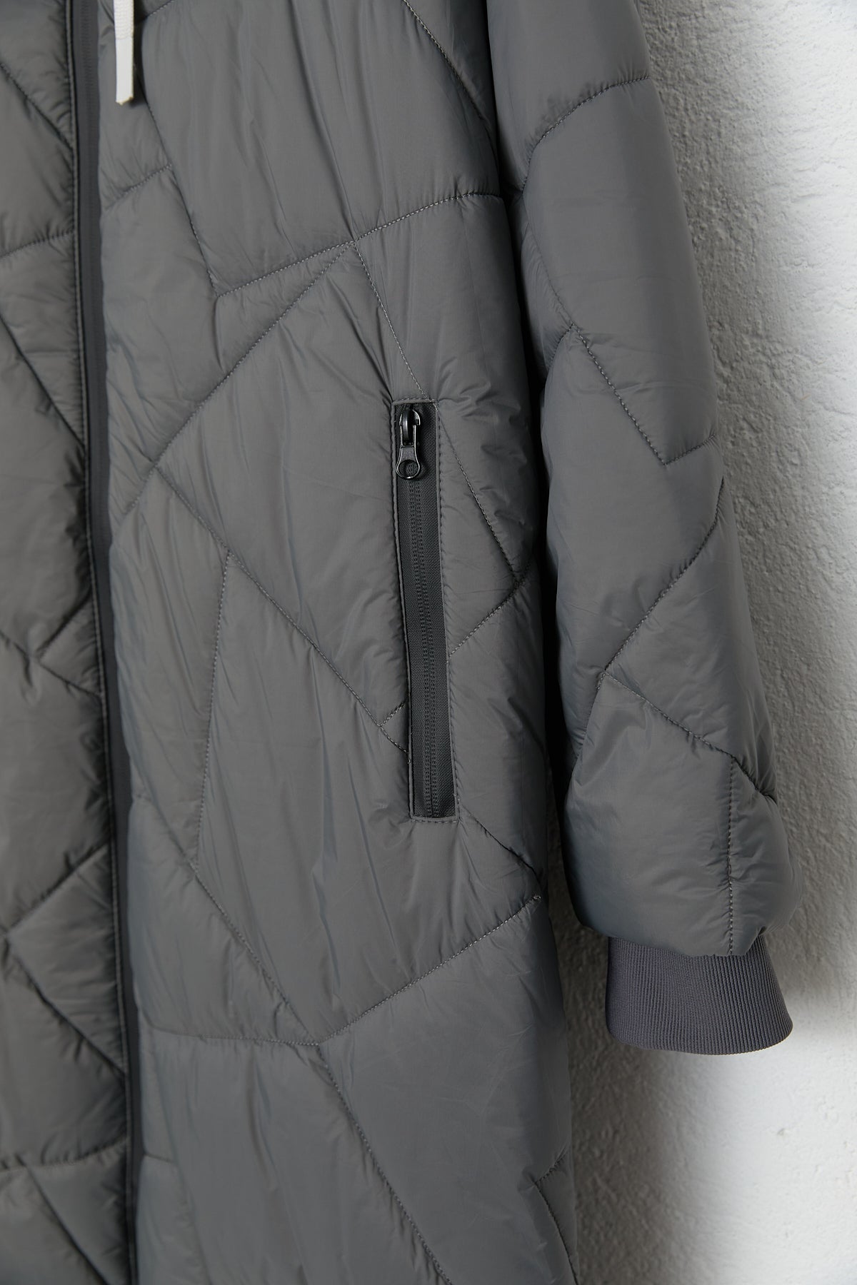 Quilted Astronaut Collar Coat - Dark Gray