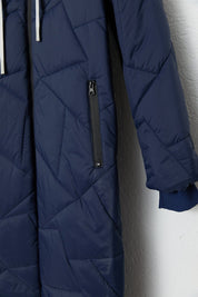 Astronaut Collar Quilted Coat - Navy Blue